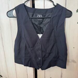 ZARA Women's Navy Pinstripe Tailored Vest